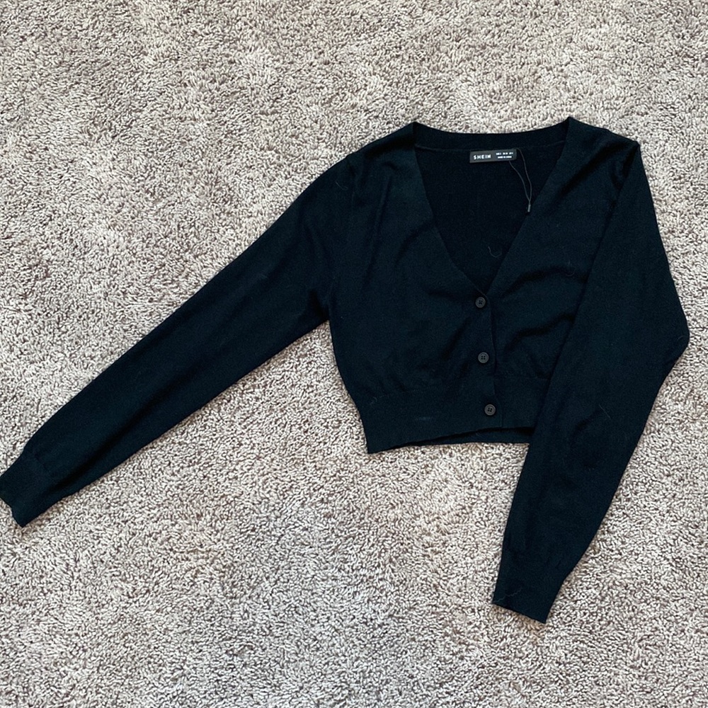 Shein black faux cashmere cropped cardigan S
